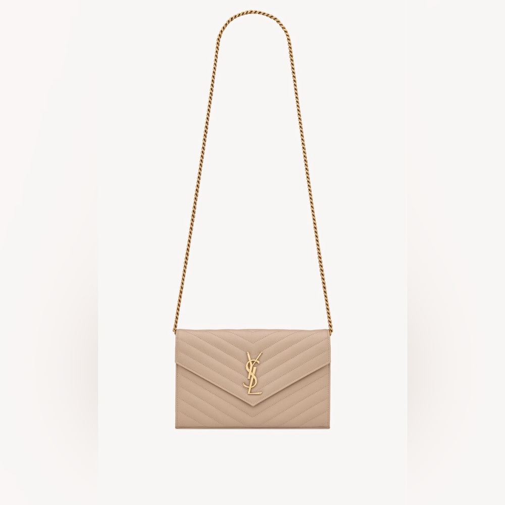 Yves Saint Laurent Classic CASSANDRE chain on wallet in grain LEATHER full set - Picture 2 of 12